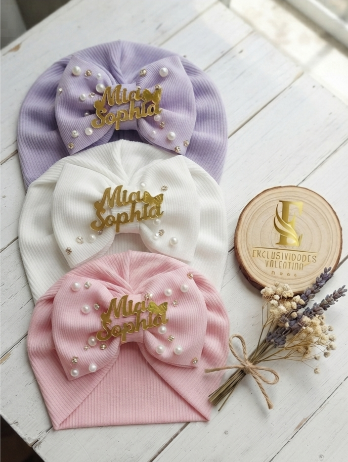 Gorrita Turbante Bebé con Moño y Nombre Personalizado cod.007