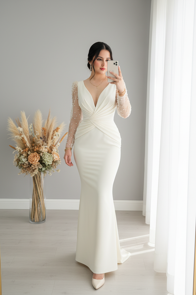 Vestido Sirena Ivory Perlas cod.V395