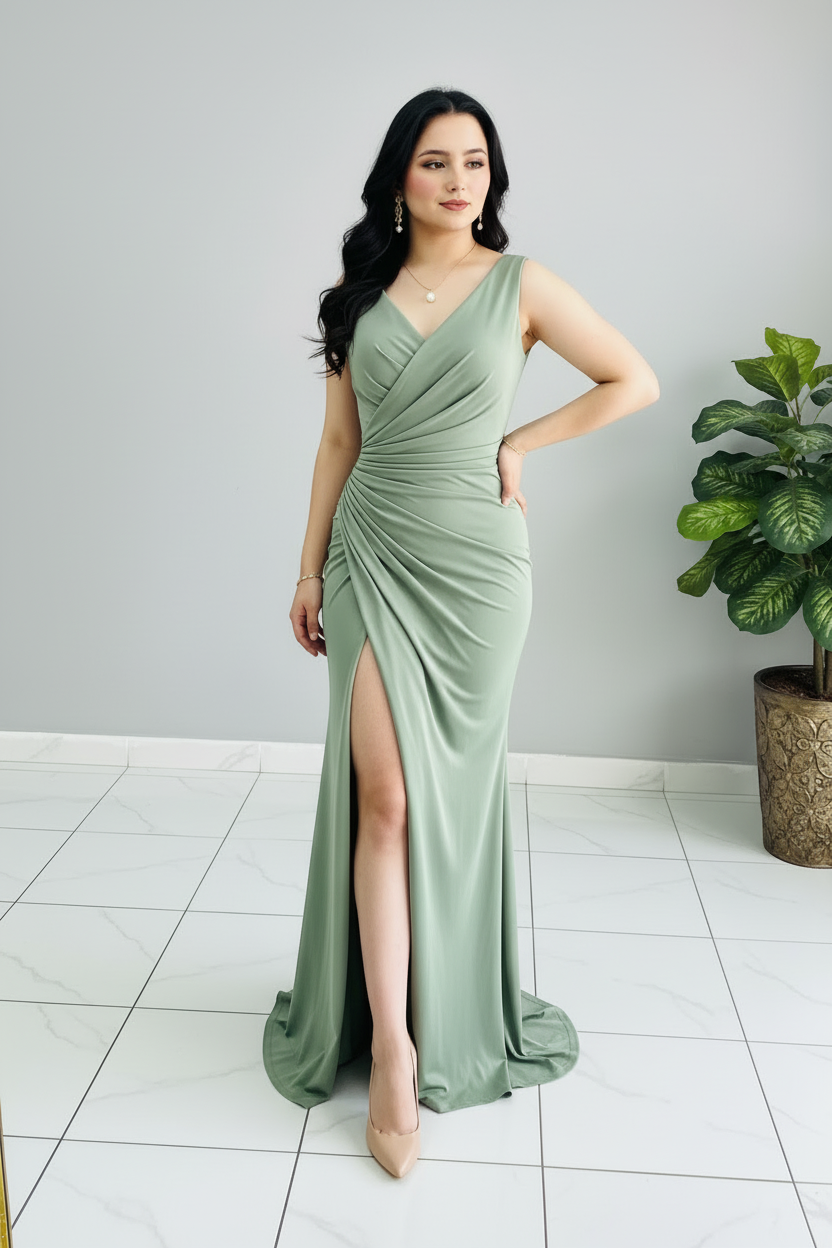 Vestido Sage Green Ruched cod.705