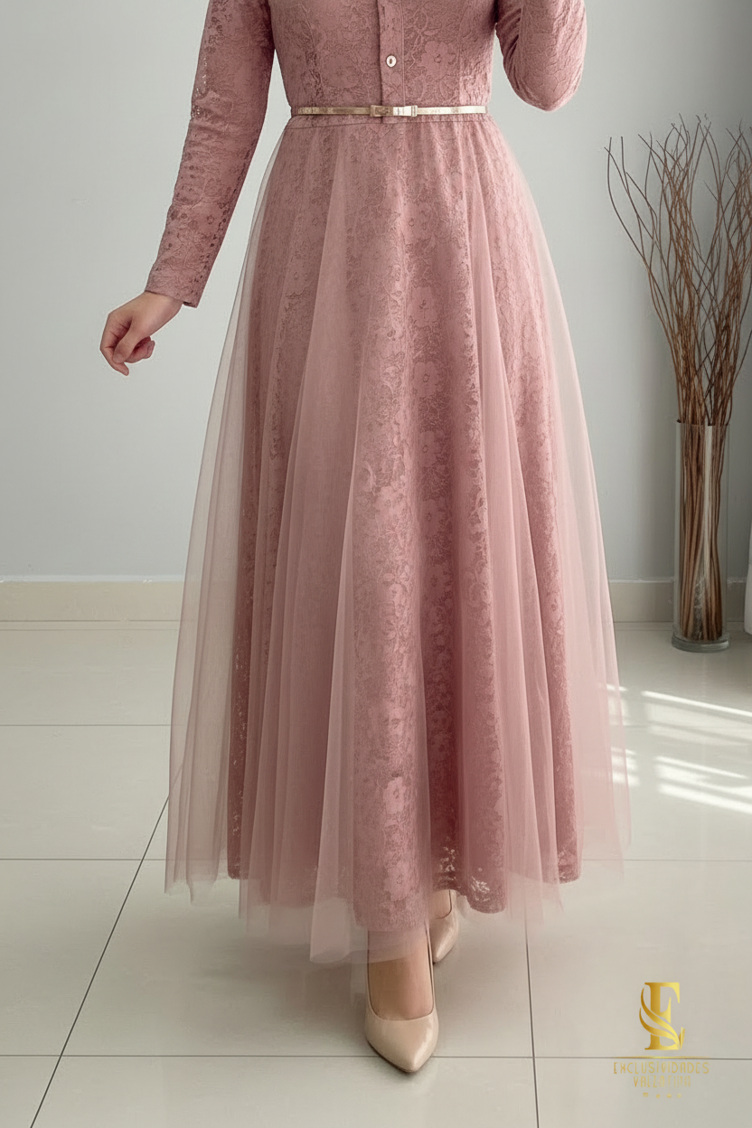 Vestido Rosa Palo · Tul y Encaje cod.V262