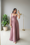 Vestido de Gala Rosa Malva con Corsé Estructurado y Capa One Shoulder - A-Line Largo cod.365