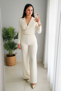 Conjunto 2 Piezas Blanco Crema Blazer Cropped y Palazzo cod.00144
