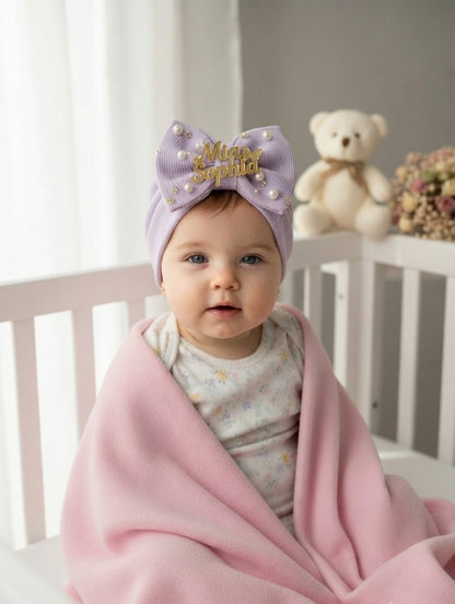 Gorrita Turbante Bebé con Moño y Nombre Personalizado cod.007