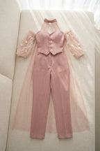 Conjunto Corset Rosa Palo Tul Perlas | CPR-010