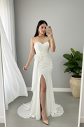 Vestido Blanco Strapless Sirena con Rosa 3D y Train cod.971