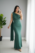 Vestido Verde Esmeralda Un Hombro Drapeado cod.775