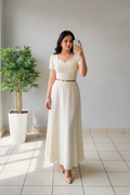 Vestido Elegante Blanco Marfil con Mangas Globo - Largo A-Line cod.350