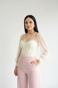 Blusa Corsé Marfil con Mangas de Organza - Elegante y Romántica cod.304