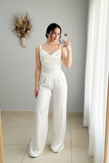 Enterizo Blanco Cowl Neck con Palazzo y Espalda Corsét cod.E378