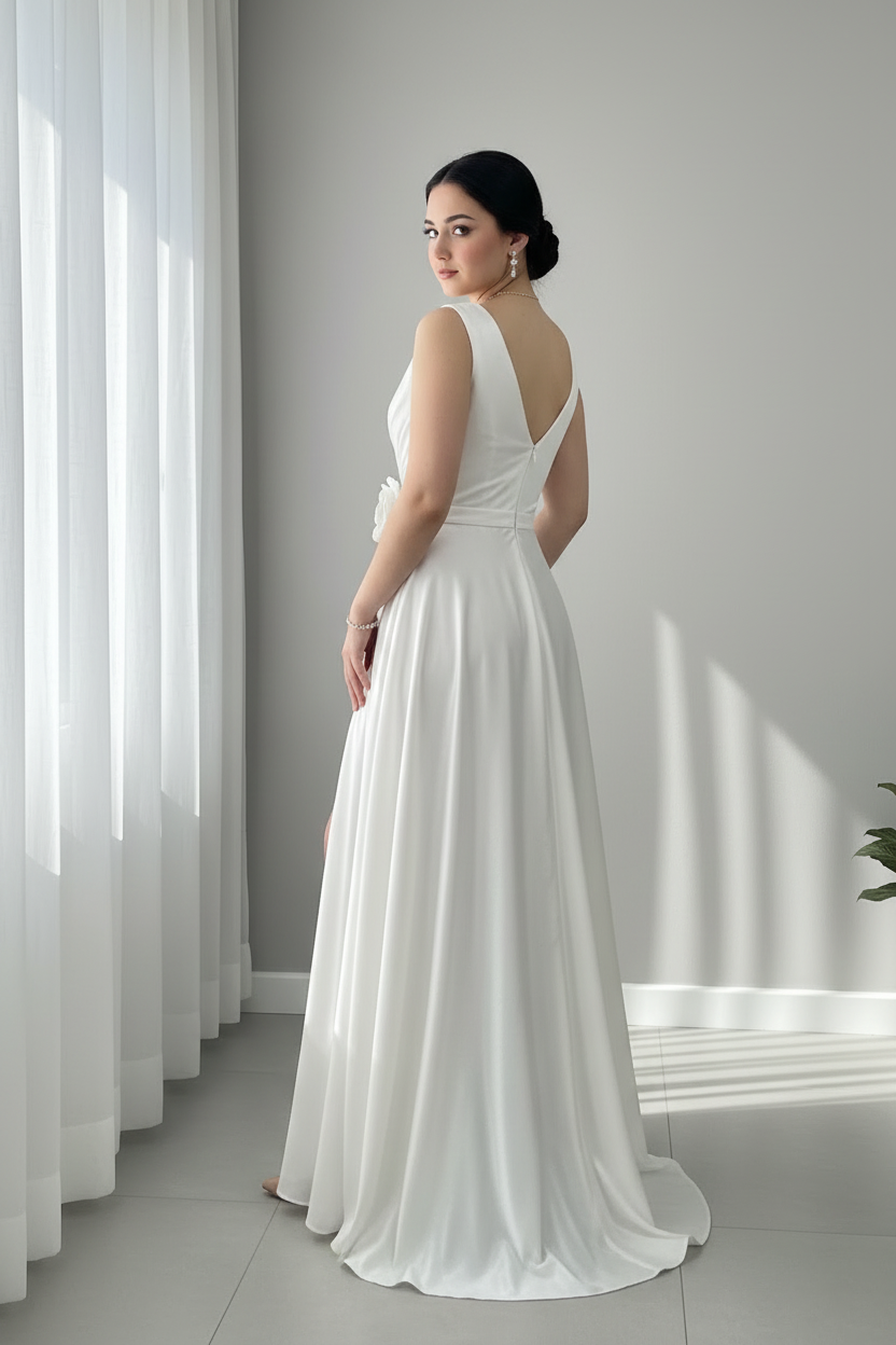 Vestido Blanco Flor Línea A cod.907