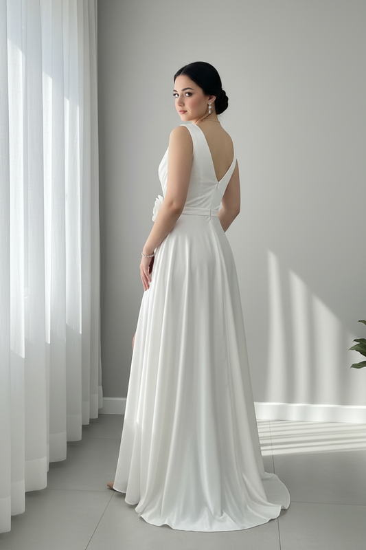 Vestido Blanco Flor Línea A cod.907