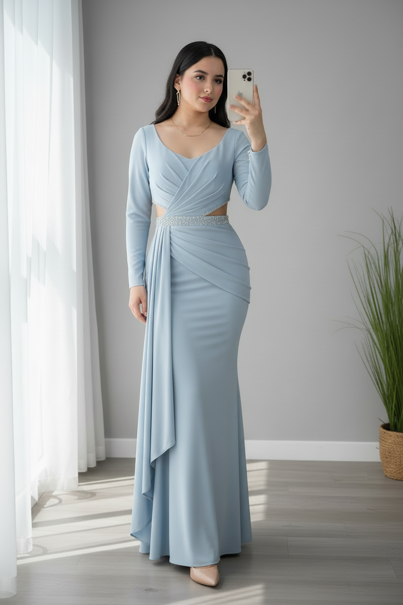 Vestido Azul Cielo Drapeado cod.707