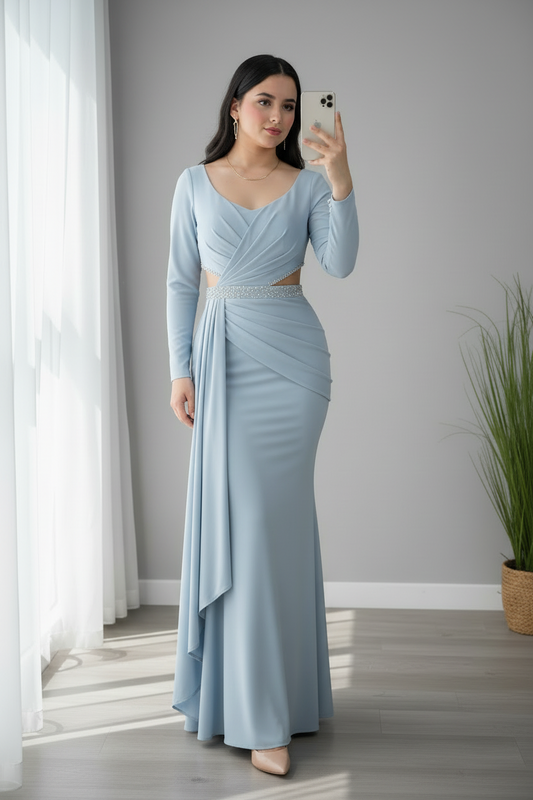 Vestido Azul Cielo Drapeado cod.707