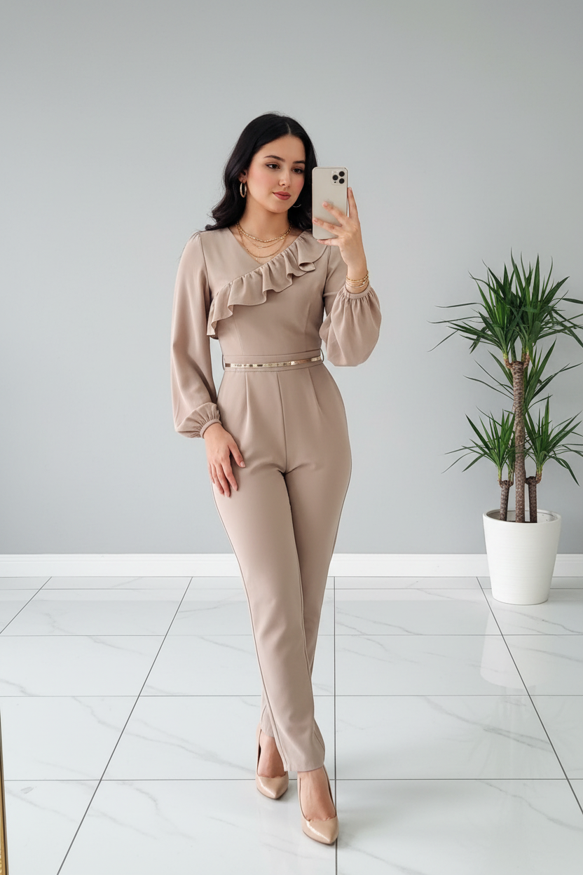 Enterizo  con Volante Diagonal, formal y elegante cod.398