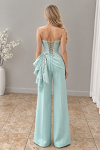 Conjunto verde agua corsé con perlas y pantalón palazzo cod. CJ008