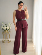 Conjunto Dos Piezas Vino Borgoña Top Sin Mangas cod.C976
