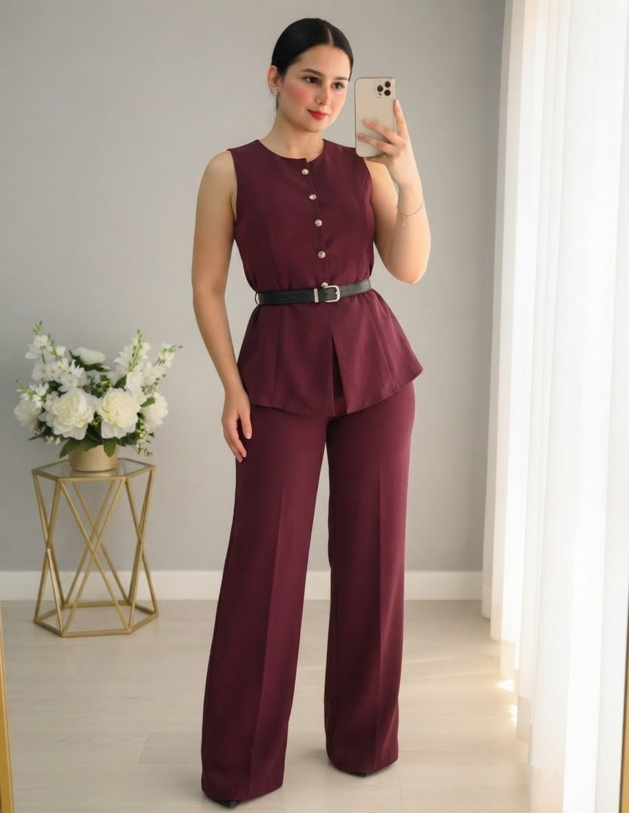 Conjunto Dos Piezas Vino Borgoña Top Sin Mangas cod.C976