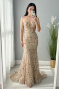 Vestido Sirena Dorado Lentejuelas cod.V725