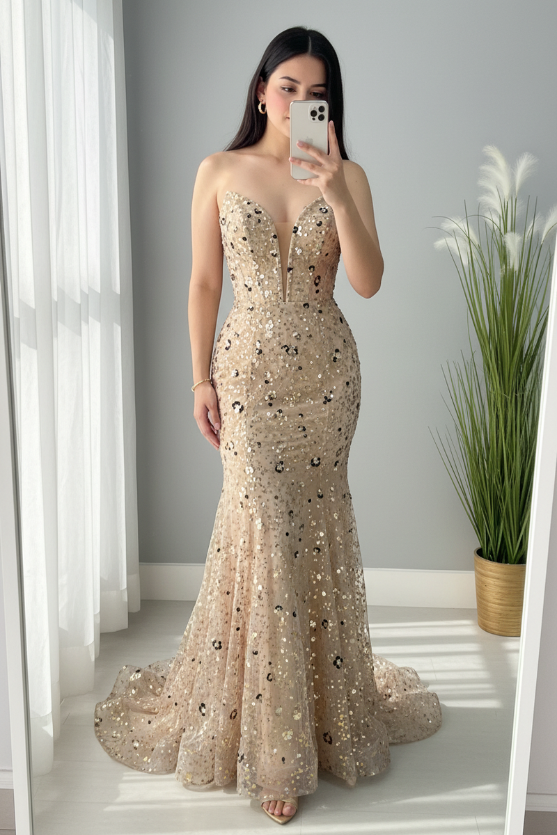 Vestido Sirena Dorado Lentejuelas cod.V725