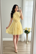 Vestido Amarillo Pastel Rosa 3D Chiffon cod.V744