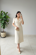 Vestido Marfil Tipo Camisa con Cinturón - Elegante y Atemporal cod.316