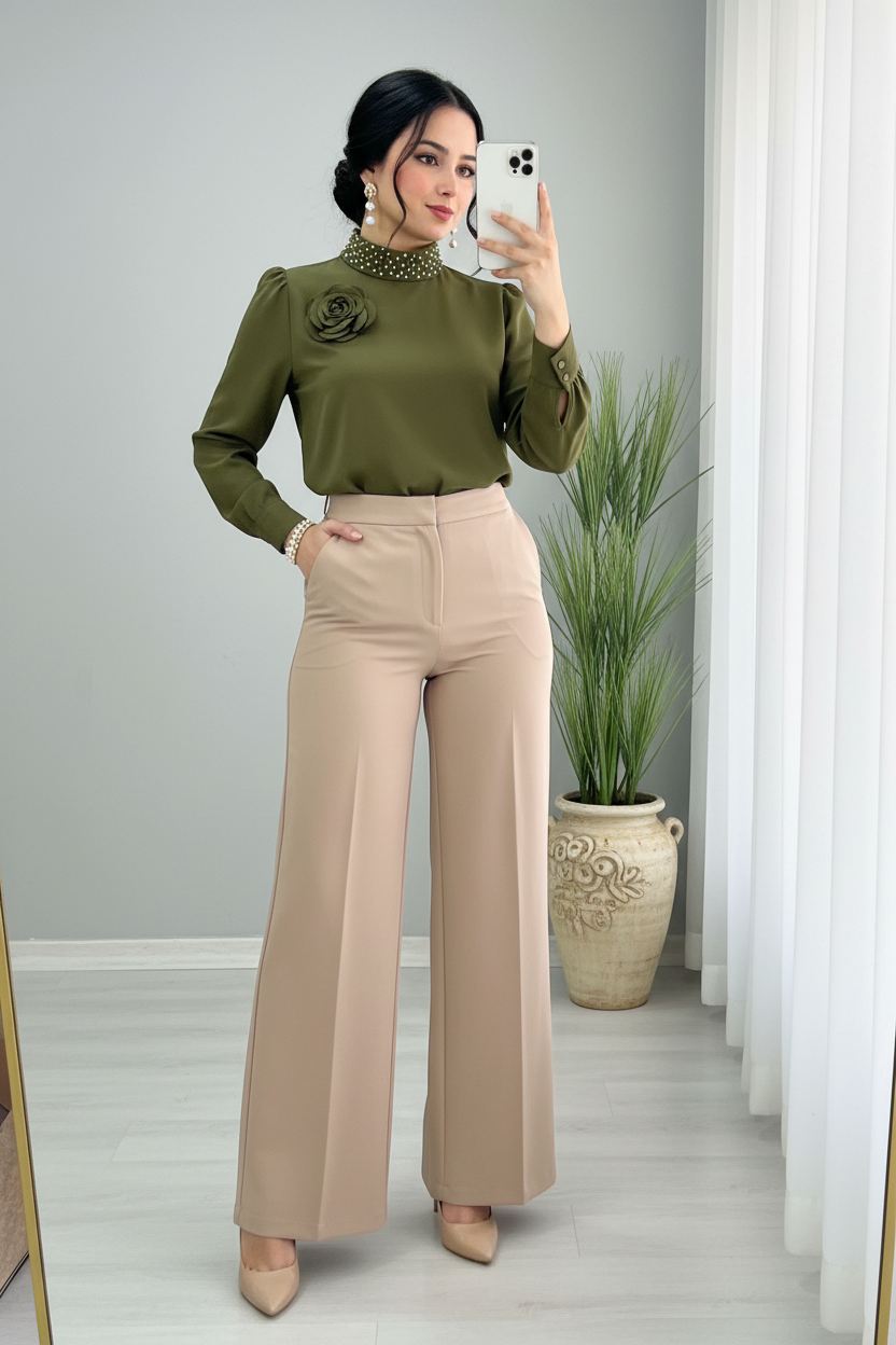 Conjunto Dos Piezas Verde Oliva & Beige  cod.877