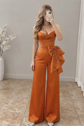 Enterizo terracota bustier con lazo bordado y pantalón palazzo cod. E0010