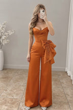Enterizo terracota bustier con lazo bordado y pantalón palazzo cod. E0010