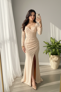 Vestido Sirena Champagne Manga Larga cod.0058