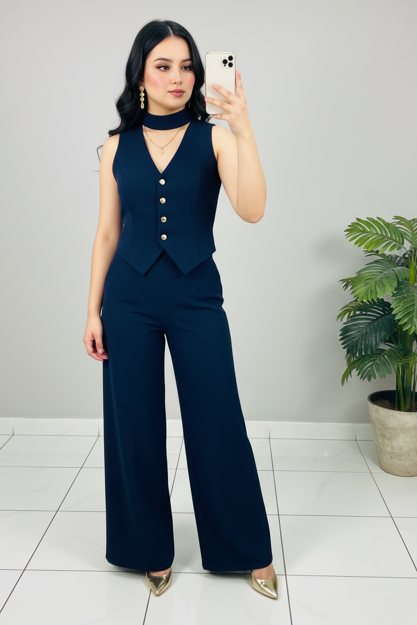 Conjunto Navy Chaleco Gold & Palazzo cod.566