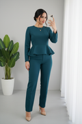 Set Teal Blus Peplum con Pantalón Recto Exclusivo cod.803
