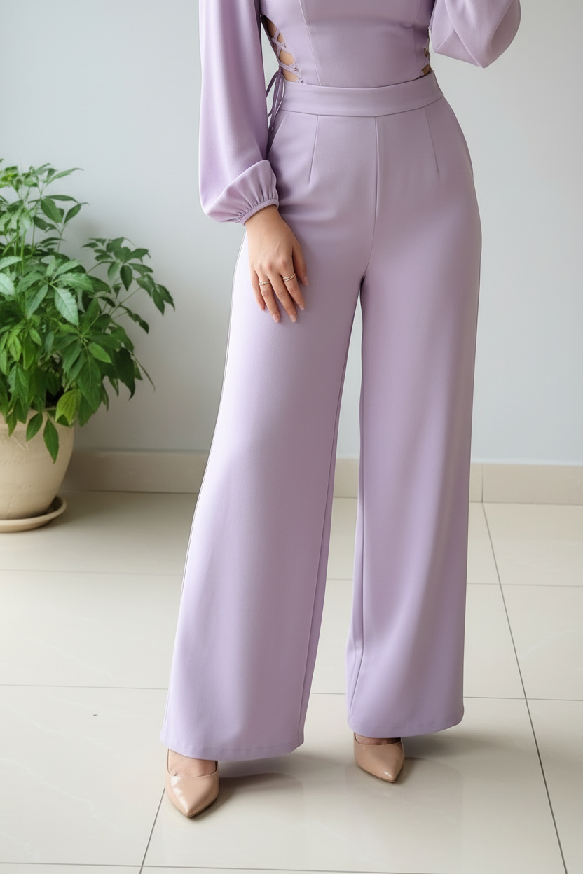 Enterizo Lila con Rosa 3D, Mangas Globo y Cutouts Laterales cod.371