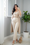 Pantalón Formal Sastre Crema Tiro Alto Pierna Recta cod.768