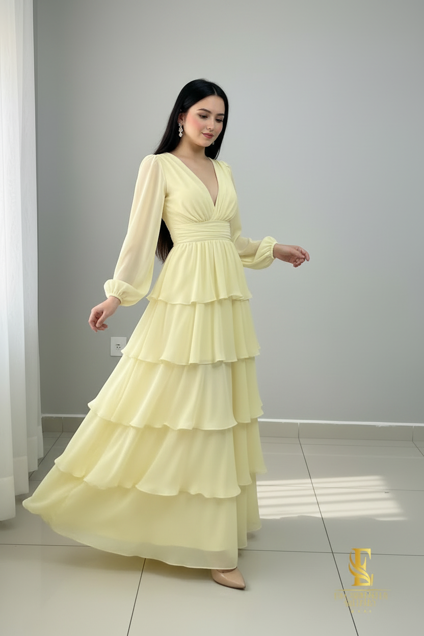Vestido Amarillo Volantes cod.V324
