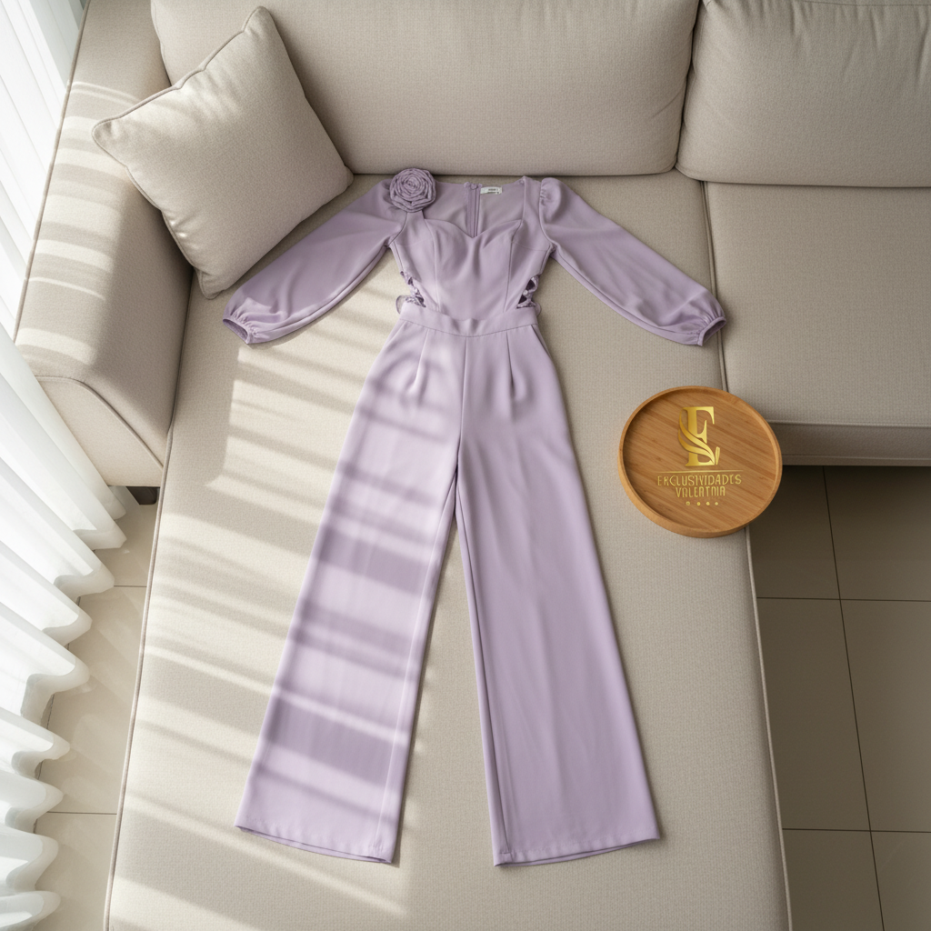 Enterizo Lila con Rosa 3D, Mangas Globo y Cutouts Laterales cod.371