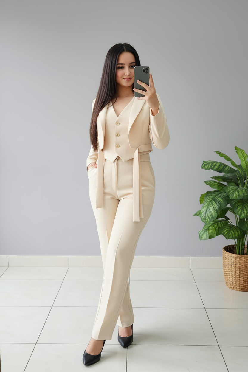 Traje Ivory Prestige – Blazer + Chaleco + Pantalón 3 Piezas