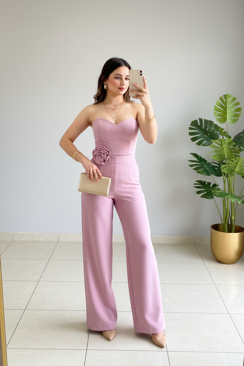 Jumpsuit Rosa Palo Corset Sweetheart con Rosa D cod.422