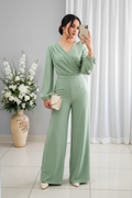 Enterizo Verde Menta Cruzado con Perlas y Manga Globo cod.E547