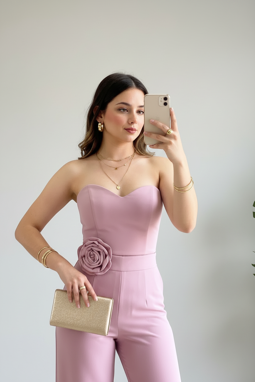 Jumpsuit Rosa Palo Corset Sweetheart con Rosa D cod.422