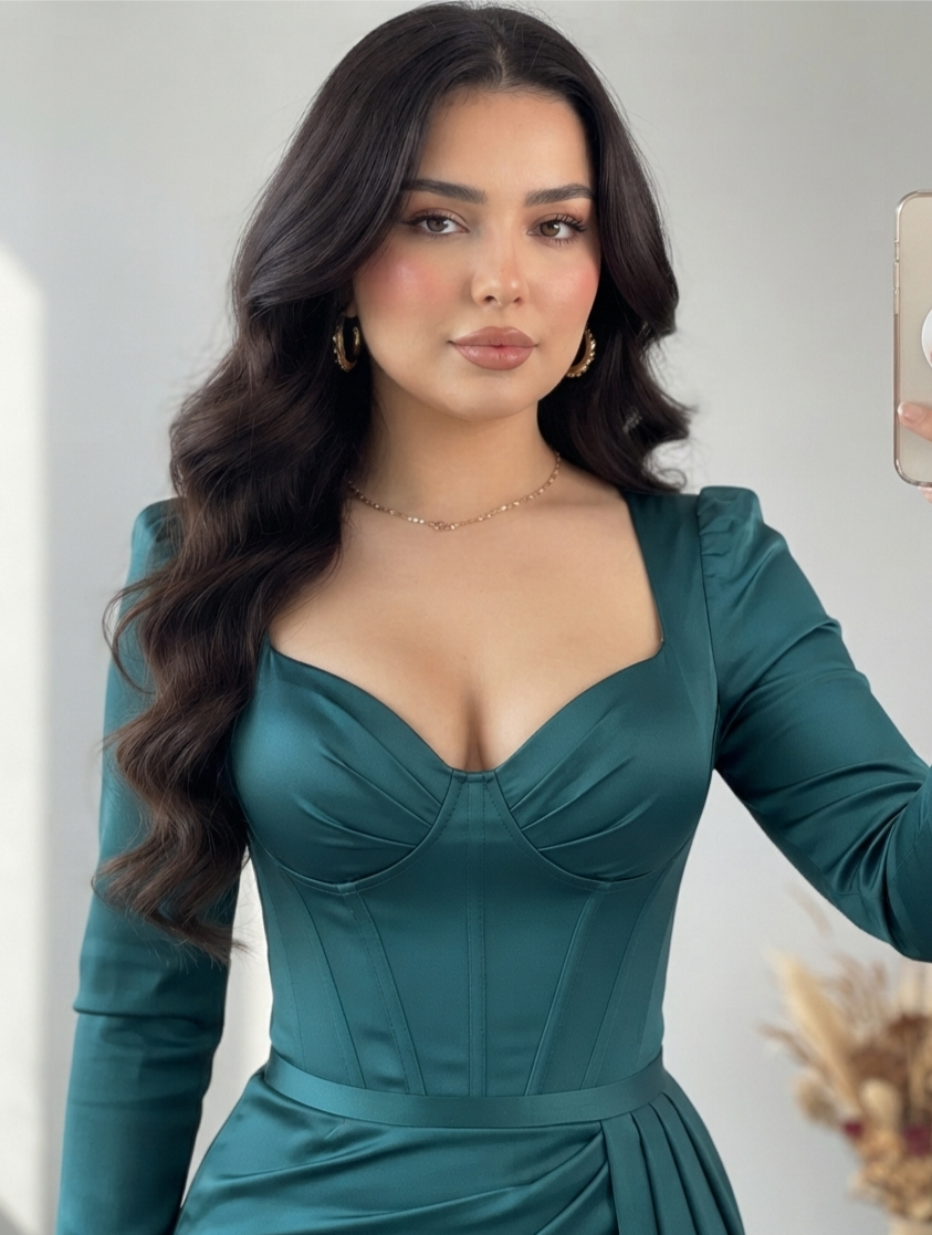 Vestido Sirena Verde Esmeralda con Rosa 3D y Corset