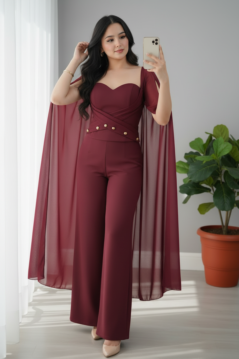 Jumpsuit Vino con Capa de Gasa cod.0026