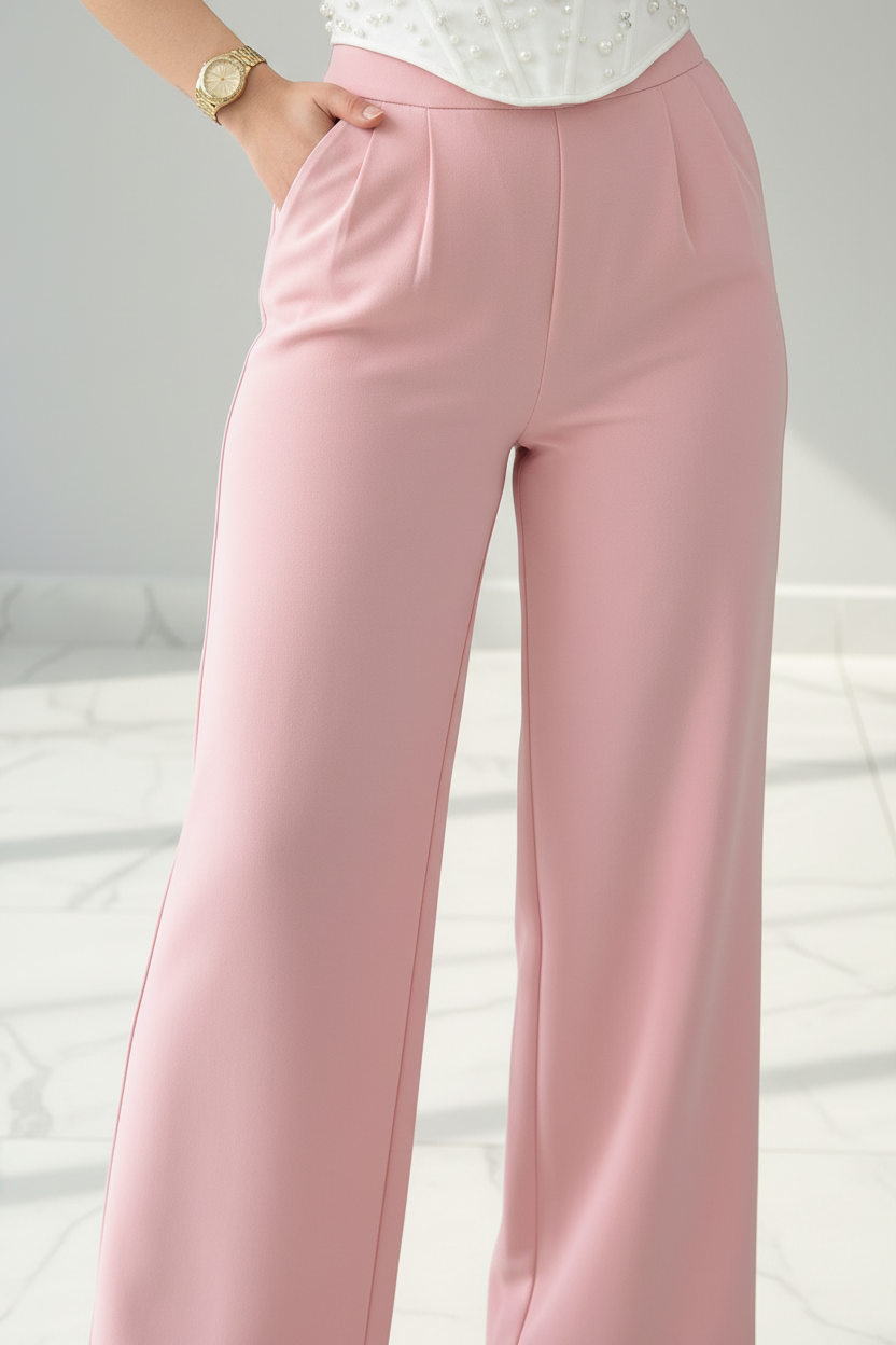 Pantalón Rosa Pastel de Pierna Ancha - Elegante y Versátil cod.309