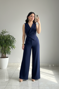 Enterizo Ejecutivo Azul Marino con Diseño Cruzado - Elegante y Sofisticado cod.318