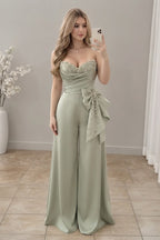 Enterizo verde salvia bustier bordado  cod. E0012