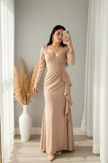 Vestido Champagne Manga Larga con Corset y Flores D cod.V280