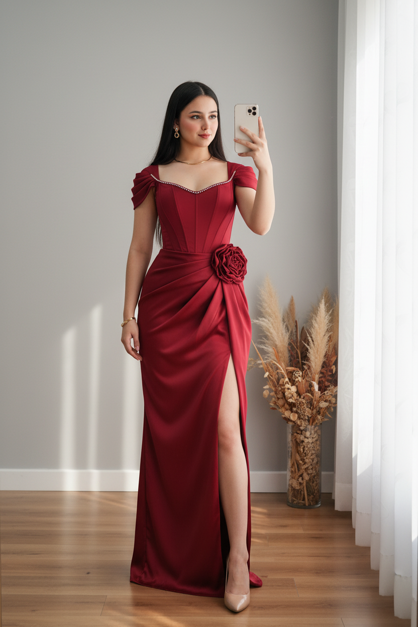 Vestido Rojo Vino Élégance cod.V763