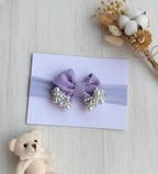 Bandita elástica con lazo en lino, decorado con perlas y diamantes cod. 085