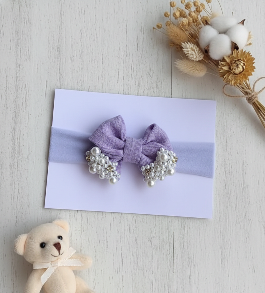 Bandita elástica con lazo en lino, decorado con perlas y diamantes cod. 085