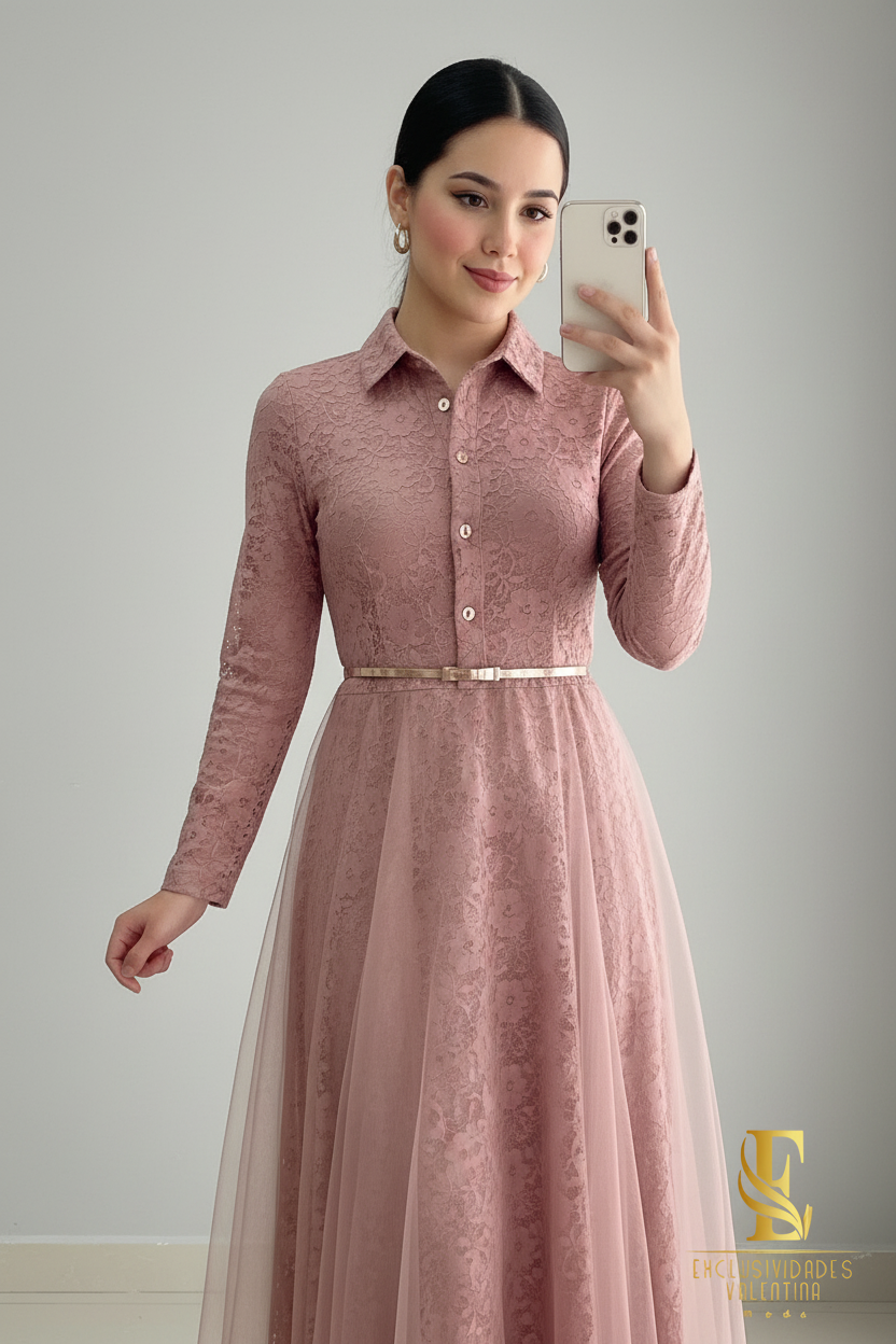 Vestido Rosa Palo · Tul y Encaje cod.V262