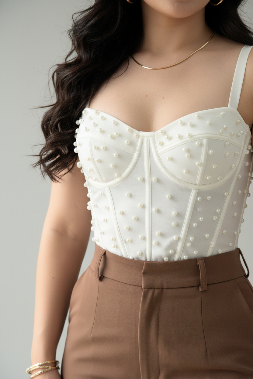 Blusa tipo corset decorada con perlas cod.208
